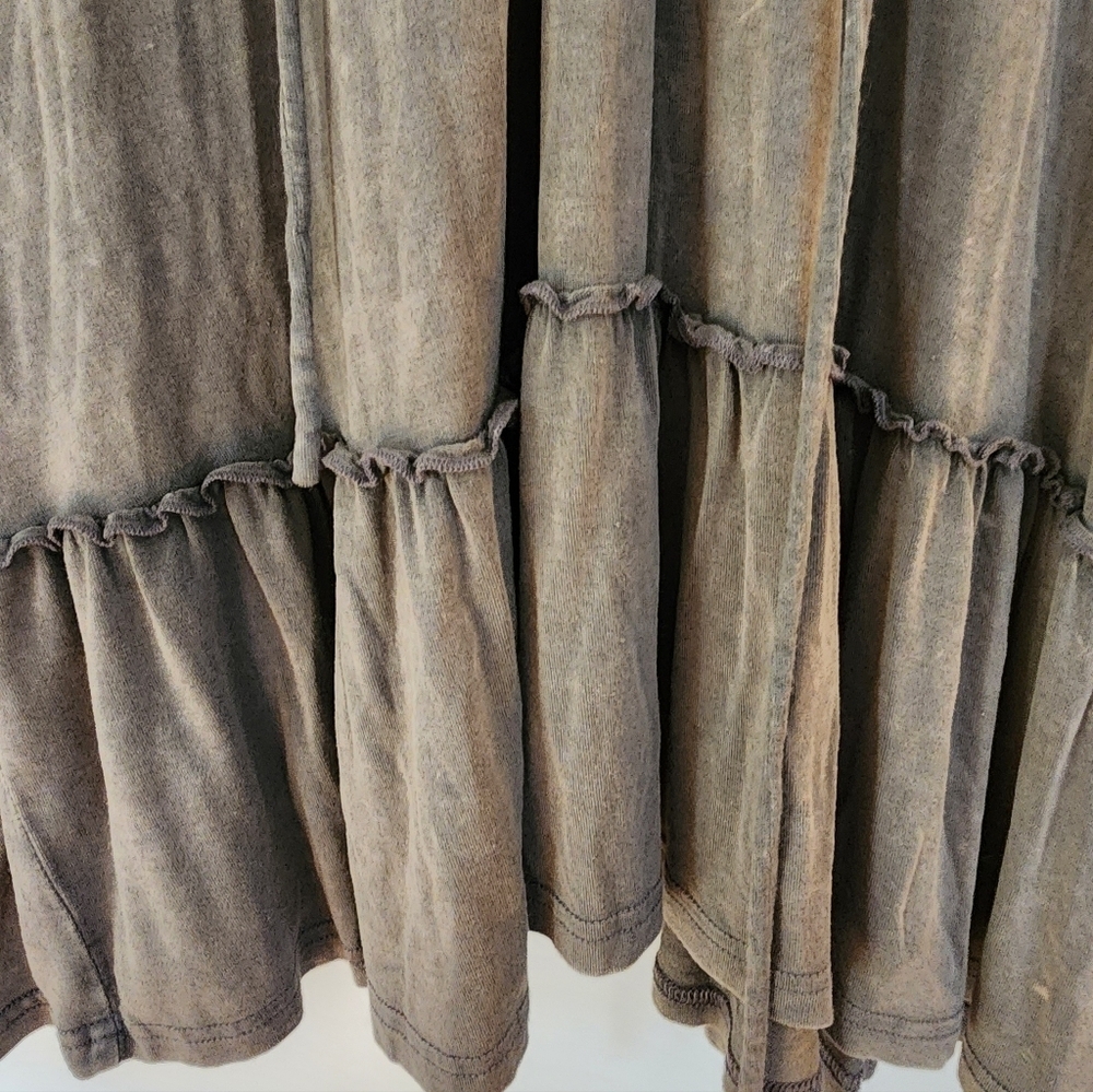 Kori Mineral Washed Taupe Tunic Top Lace Up Size Large Whimsigoth Ruffle Hem - Picture 8 of 12